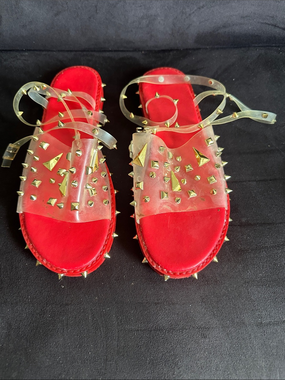 Red Sandals with Gold Spikes